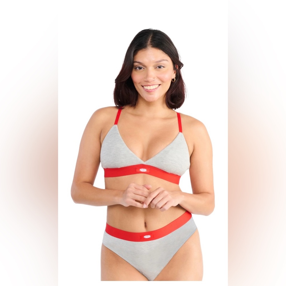Parade Bralette Set 3XL‎ Grey And Red Wireless Bra & Panty Set NWT